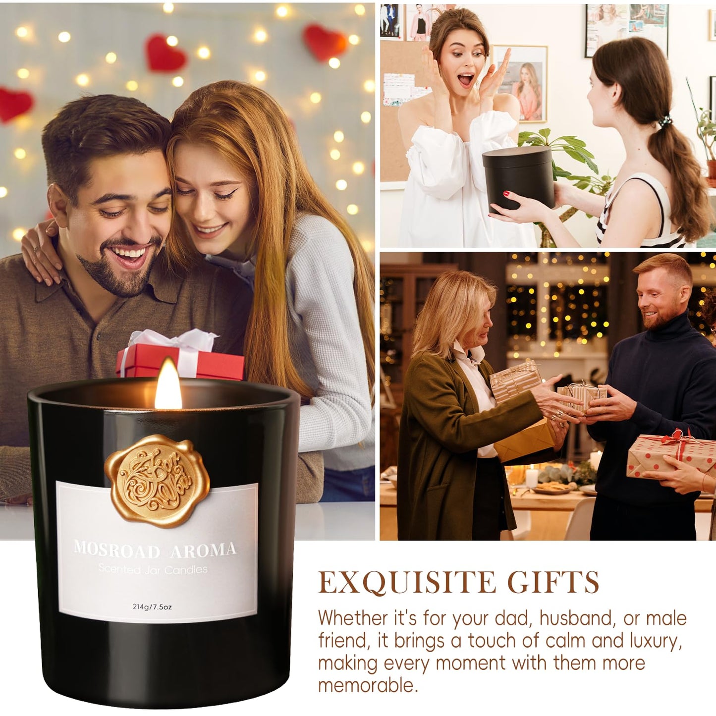 2-Pack Jasmine, Oud & Sandalwood Scented Candles Set for Men, Luxury Aromatherapy Jar Candle for Home Scented, Natural Soy Fragrance Black Jar Candles, Gift for Men, Father, Husband