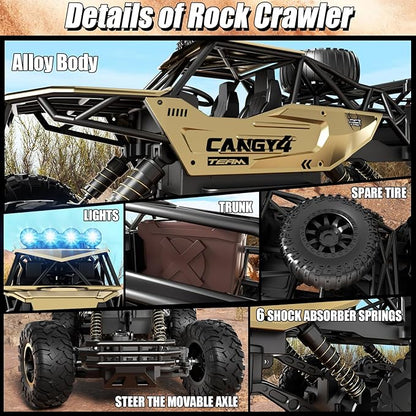 Remote Control Monster Truck RC Cars Rock Crawler RC Truck with 2 Rechargeable Batteries Metal Exterior &amp LED Lights Large Boy Toys for Ages 4-7 8-12 &amp Adults Great Gift