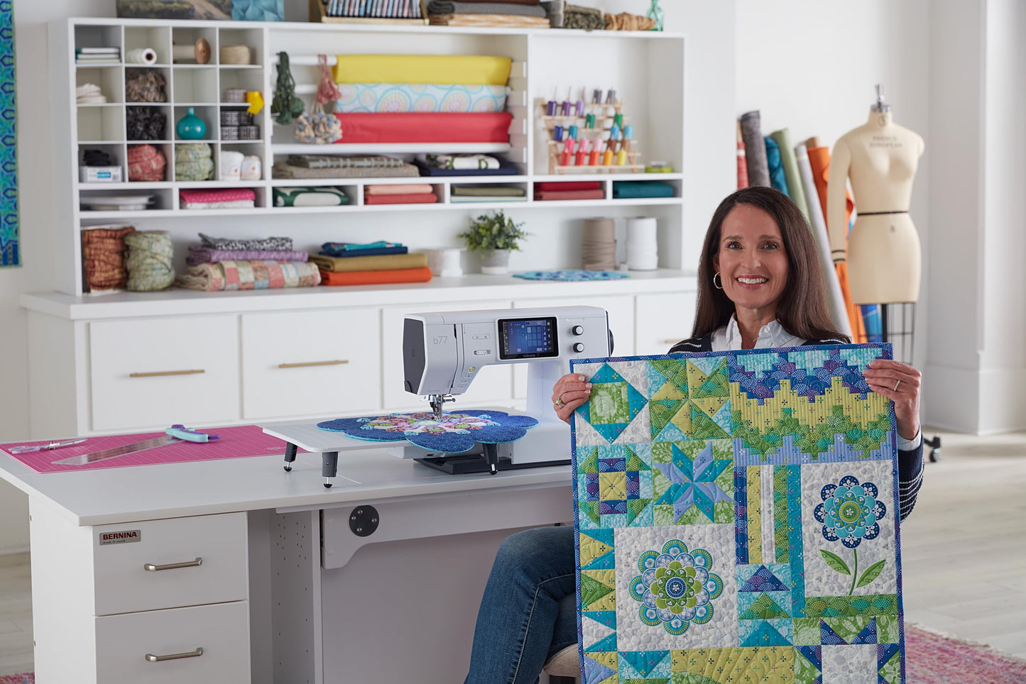 Bernette B77 Computerized Sewing Machine | Heavy Duty, Quilting & Embroidery Kit with Extension Table, Presser Feet, Bobbins, Thread Spools, Needles, Rotary Cutter, LCD Display & $200 Bonus Bundle