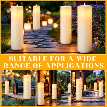 Gerrii 4 Pack 15" x 4" Large Outdoor Flameless Candle LED Waterproof Battery Operated Candle with Timer Remote Control Electric Flickering Flameless Tall Pillar for Patio Porch Lantern Indoor Decor