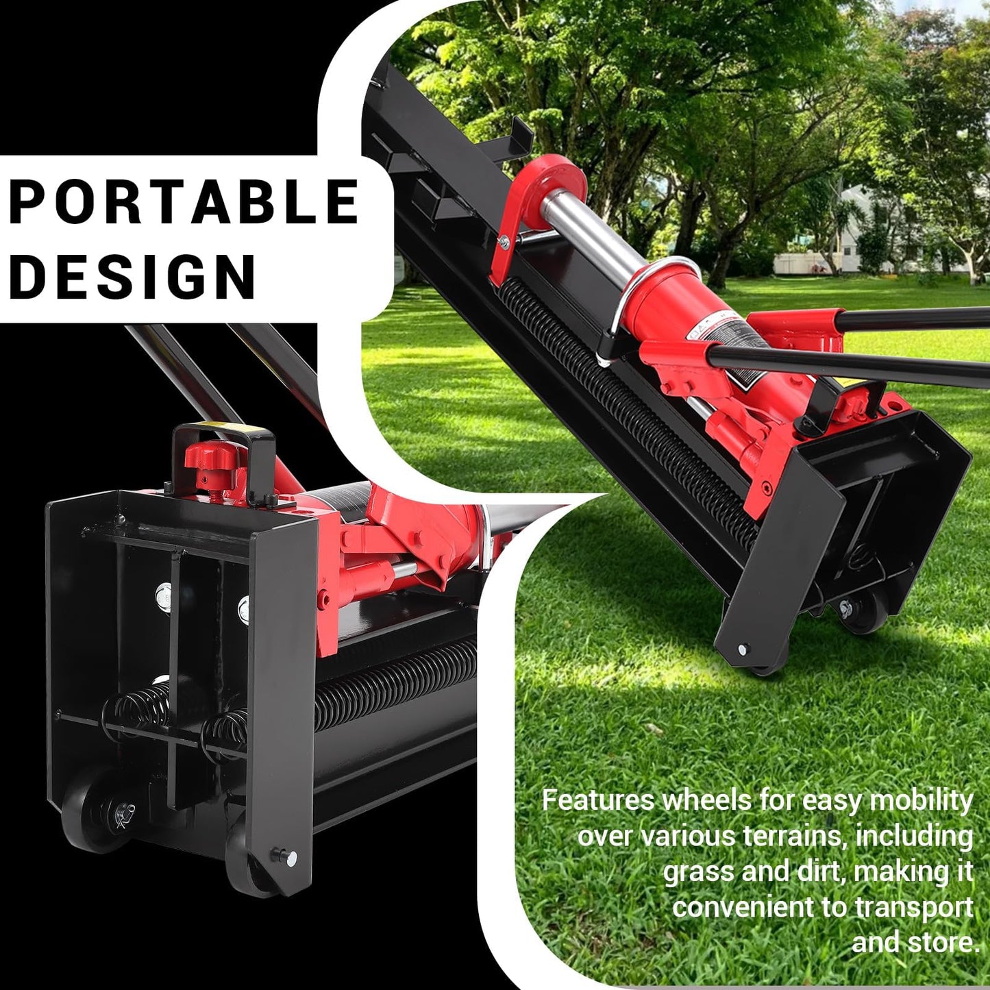 EliteEdge 12 Ton Manual Hydraulic Log Splitter, Heavy Duty Horizontal Firewood Splitter with Steel Frame & Transport Wheels for Farm, Backyard & Homestead