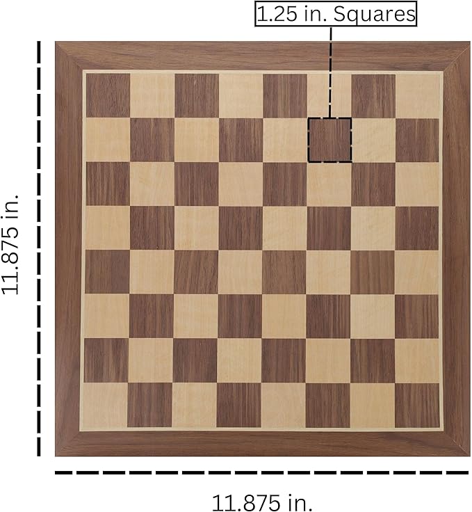 WE Games Classic Walnut Wooden Chess Board Only 11.875 inches Large Chess Board for Adults Wood Veneer Chessboard 1.25 inch Squares
