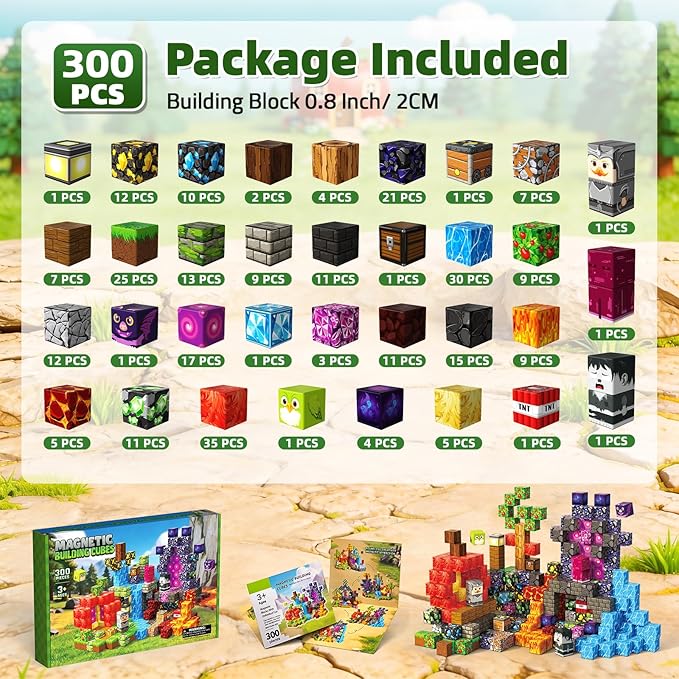 Magnetic Blocks 300PCS Magnetic Building Cube Set for Kids Ages 4-8 Constructions STEM Montessori Stacking Toy Sensory Tiles Building Birthday Toys Gifts for Boys Girls