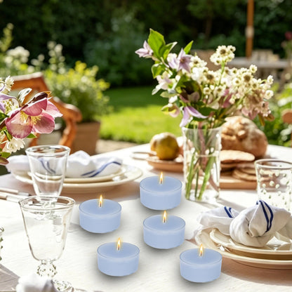 Blue Tea Candles Tea Lights Smokeless Bluebell Scent Tealight Candles Handmade Tealights Set of 24 Long Burning for Wedding Meditation Dinner Home Decor
