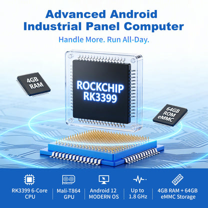 15.6" All-in-One Industrial Panel PC, Android 12 Fanless Tablet RK3399 4GB RAM/64GB ROM, Rugged Embedded Touchscreen Computer 1920 * 1080 IPS，WiFi 5 Bluetooth 4.2 for Automation/Kiosk/Bar/Warehouse
