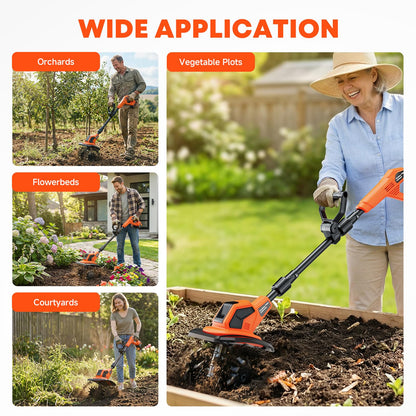 Cordless Electric Garden Tiller Cultivator, 6000mAh Battery Powered Tiller, Lightweight Rototiller for Gardening, 9.5In Tilling Width ＆ 7In Depth, Cultivators for Gardening/Weeding/Soil Cultivation