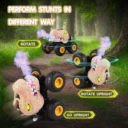 DYODYORC Remote Control Car 2.4Ghz All Terrain Dinosaur Monster Truck Toys RC Truck with Spay Music 3 Lighting Effects Stunt Capable Toy Gifts for Boys and Girls (Beige)