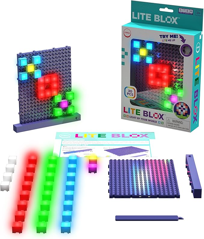 E-Blox Lite Blox STEM Builder Kit (30 Pieces) Colorful LED Lights Building Blocks Toy Set Great Science Project for Kids Birthday Gift Boys Girls 3+