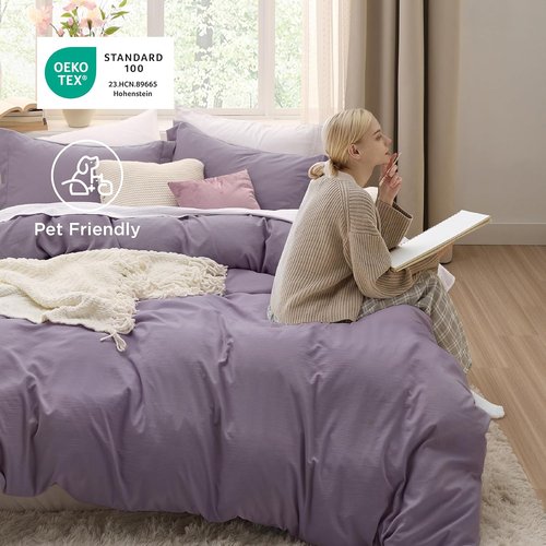 Bedsure Grayish Purple Duvet Cover Set - King Size 3-Piece Extra Soft Cotton-Like Polyester Bedding, 104x90 Inches with Zipper Closure & 2 Pillow Shams