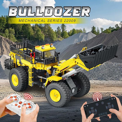 Reobrix Bulldozer Building Blocks Set 22009 Engineering Vehicle Model Kit for Adults Remote Control Excavator Toy with 4-Wheel Drive Gifts for Adults Ages 14+ 1876 Pieces