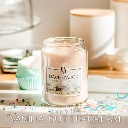 Havenwick Vanilla Buttercream Soy Blend 22-oz Large Jar Candle, Long Lasting 110-130 Hour Burn Time with Single Cotton Wick, Relaxing Scented Candles for New Home Gift & Housewarming Parties