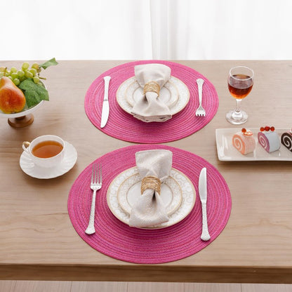 SHACOS Round Braided Placemats Set of 6 Cotton Round Place Mats 15 inch Washable Table Mats for Dining Table Holiday Party (Hot Pink, 6)