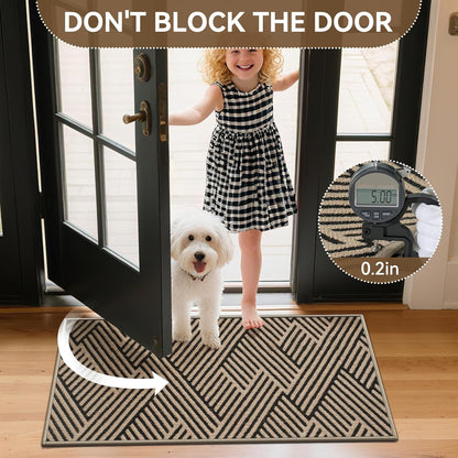 Skiennix Door Mat - Low-Profile Non-Slip Indoor/Outdoor Entryway Mat | 17"x30", Dirt-Resistant, Washable, Brown