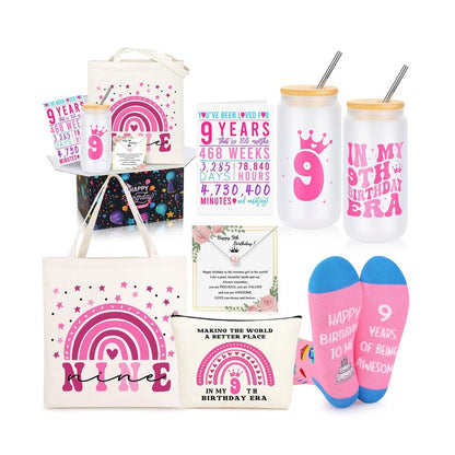 JTENGTOP 9 Year Old Beautiful Teen Girl Birthday Gifts Ideas, Gift Gifts for 9 Year Old Sweet Teen Girls, Top 9th Birthday Decorations Basket Set of 6