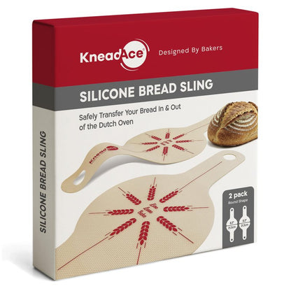 KneadAce Silicone Bread Sling Set Of 2 x Round with Long Handles, Nonstick＆Reusable Easy-Lift Baking Mat Easy Clean Dutch Oven Liners, Sourdough Baking Supplies, Ideal As Gift For Bakers