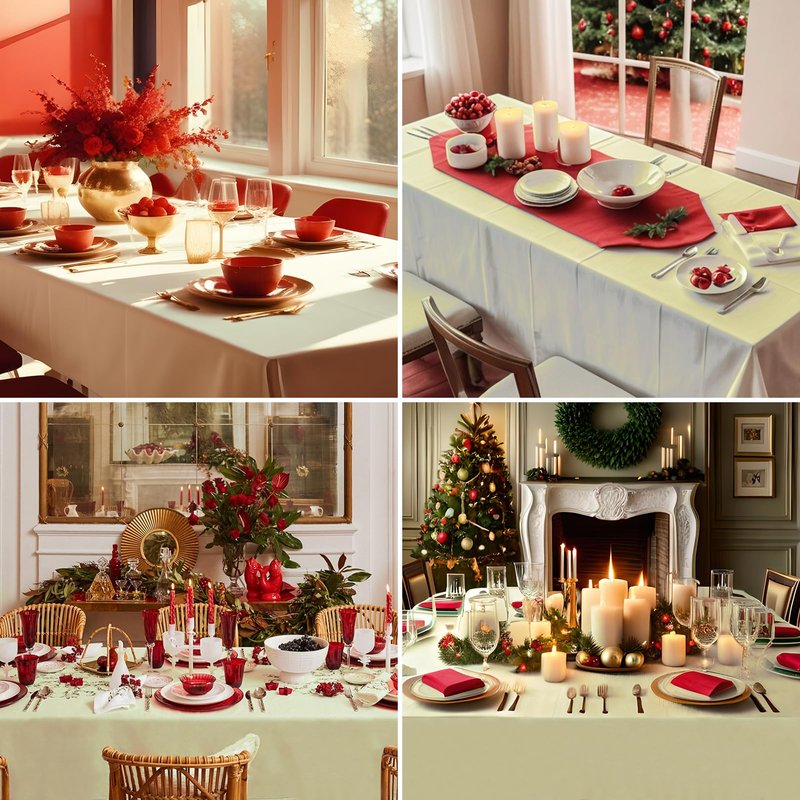 Aocoz Rectangle Tablecloths 90x132 Inch 6 Pack Ivory Tablecloth for 6ft Washable Decorative Linen Polyester Table Cloths for 8ft Dining Table Banquets Buffet Parties and Wedding