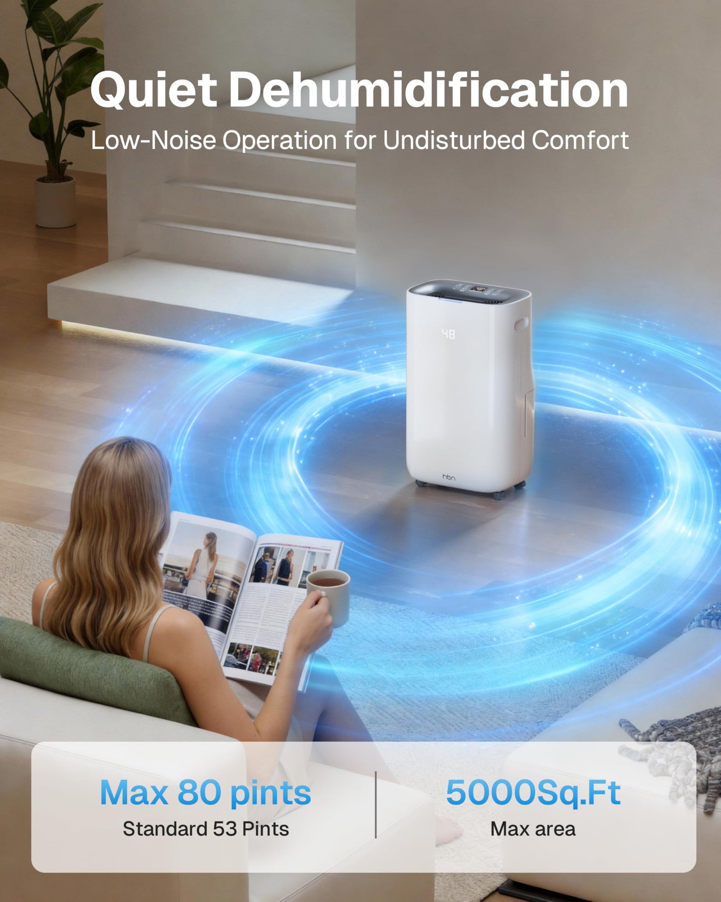 4500 Sq.Ft Dehumidifier for Basement and Large Rooms Max 80 Pint/Day Dehumidifiers with Drain Hose Smart Humidity Control 1.71Gallon Water Tank 24h Timer for Home, Bedroom, RV, Bathroom,
