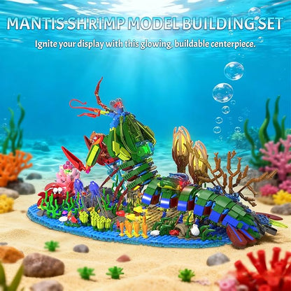 Mechanical Mantis Shrimp Building Block Sets 1843 Pcs Sea Creatures Building Toys with Miniature Undersea Landscape &amp Led Light 18.11x9.45x9.84in DIY Model Kit for Adults Teens 14+