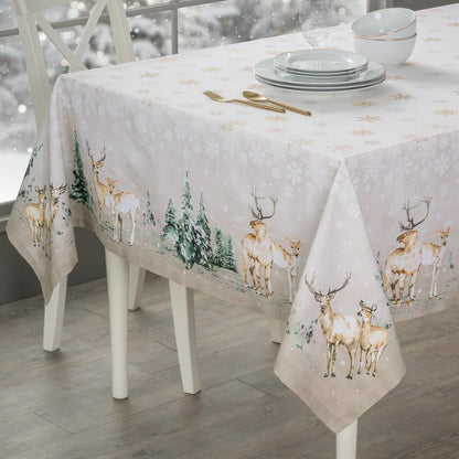 Maison d' Hermine Table Cloth Rectangle Table 100% Cotton 70 x 120 Inches Fall Tablecloth Reusable Everyday Use for Thanksgiving Christmas Decorations Dining Farmhouse Party (Deer in The Woods)