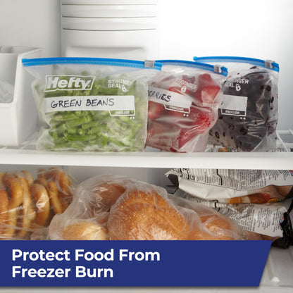 Hefty Slider Freezer Kitchen Storage Bags, Quart Size, 74 Count