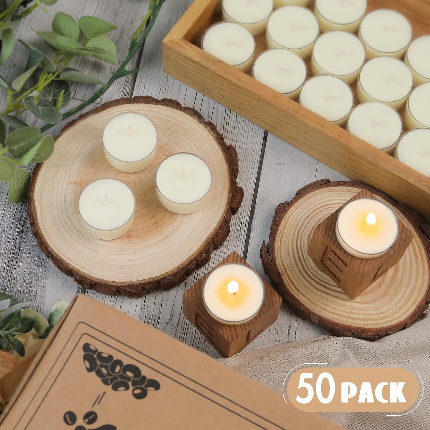 Soy Tealight Candles 50 Pack, 6 Hours Long Burning Tealights Candles Bulk, Natural Soy Wax Tea Light Candle Paraffin-Free, Unscented Small Tea Candle for Emergency,Dinner