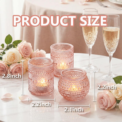 Rubtlamp 24 Pack Pink Votive Candle Holders, Glass Candle Holder for Floating Candle, Tealight Candle Holders for Table Centerpieces(2 Sizes)