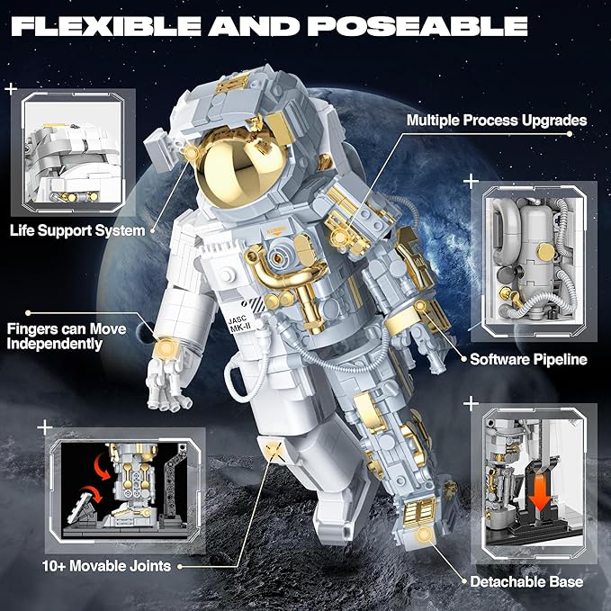 Space Astronaut Building Block for Boy 12+ Astronaut Building Block Set Flexible Space Explorer Toy with Display Stand Cool Spaceman Building Set for Adults 966Pcs