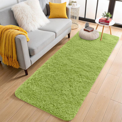 OLANLY Machine Washable 2x4 Runner Rugs - Soft Fluffy Shaggy Indoor Carpet for Bedroom & Hallway | Grass Green
