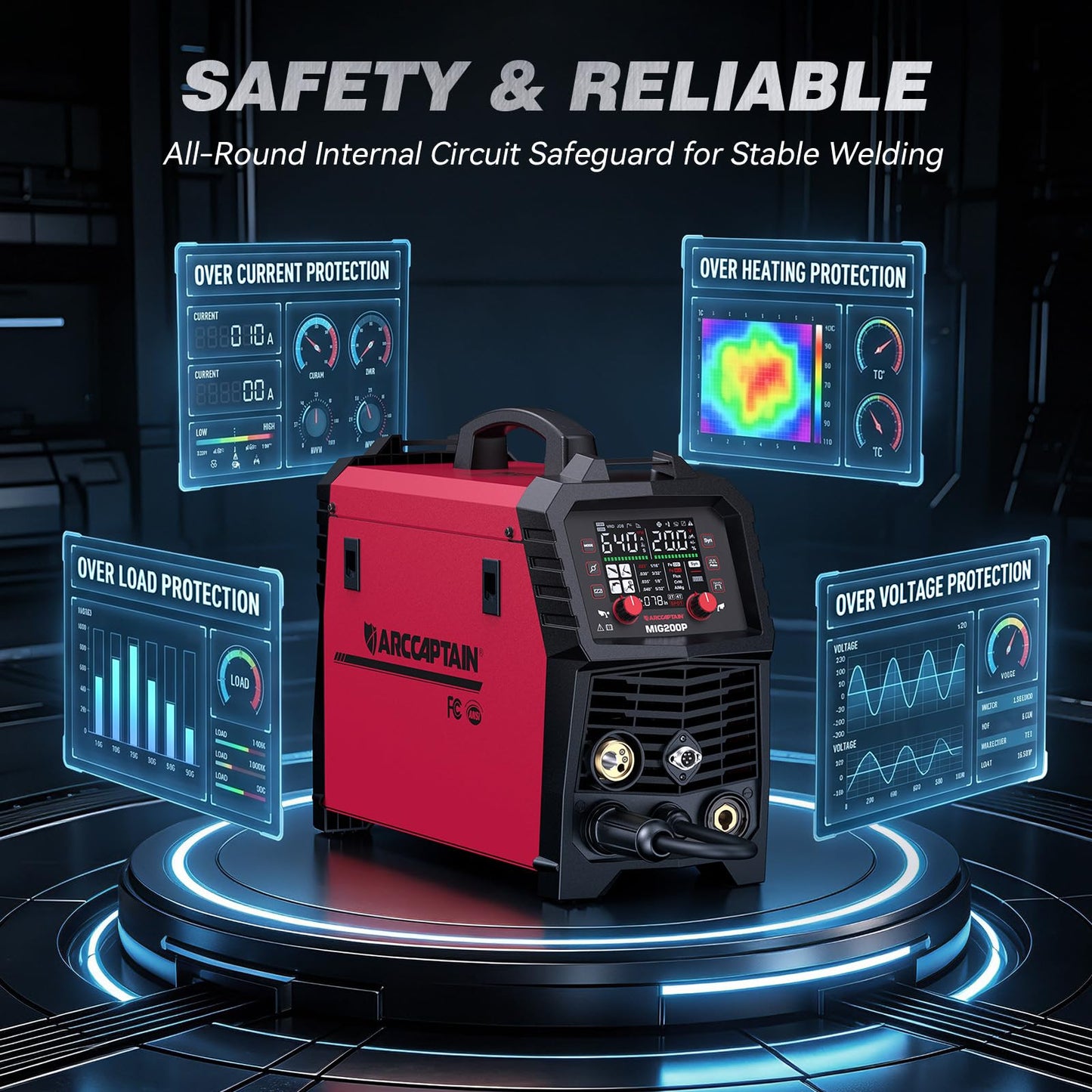 ARCCAPTAIN Pulse MIG Welder, 200A 7 In 1 Pulse MIG/Gas MIG/Flux Core MIG/Stick/Lift TIG/Spot Welding/Spool Gun 110V 220V Aluminum Welding Thin Sheet Metal Welding Machine with LED Digital Display