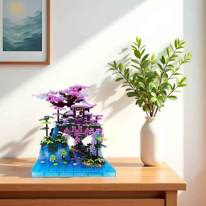 Micro Building Blocks SetsChinese Moon Palace Architecture and Cherry Blossom Bonsai Tree Building Toys for AdultsJapanese Sakura House ModelCreative Mini Bricks Gift for Kids 14+2588 PCS