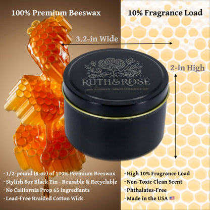 RUTH & ROSE Cedar Noir Scented Candle, 100% Beeswax Candle for Home, 8oz, +65 Hours Burn Time, Aromatherapy Non Toxic Candles, Gift for Women & Men, Made in USA, Perfect for Travel or Gifting
