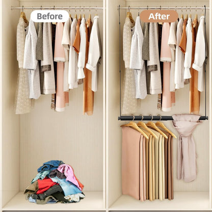 STORAGE MANIAC Adjustable Closet Rod Hanging Clothes Heavy Duty Closet Extender Hanging Rod Space-Saving Clothes Hanging Bar Double Closet Hanging Rod Hanging Closet Organizer Closet Bar,2 Pack Black