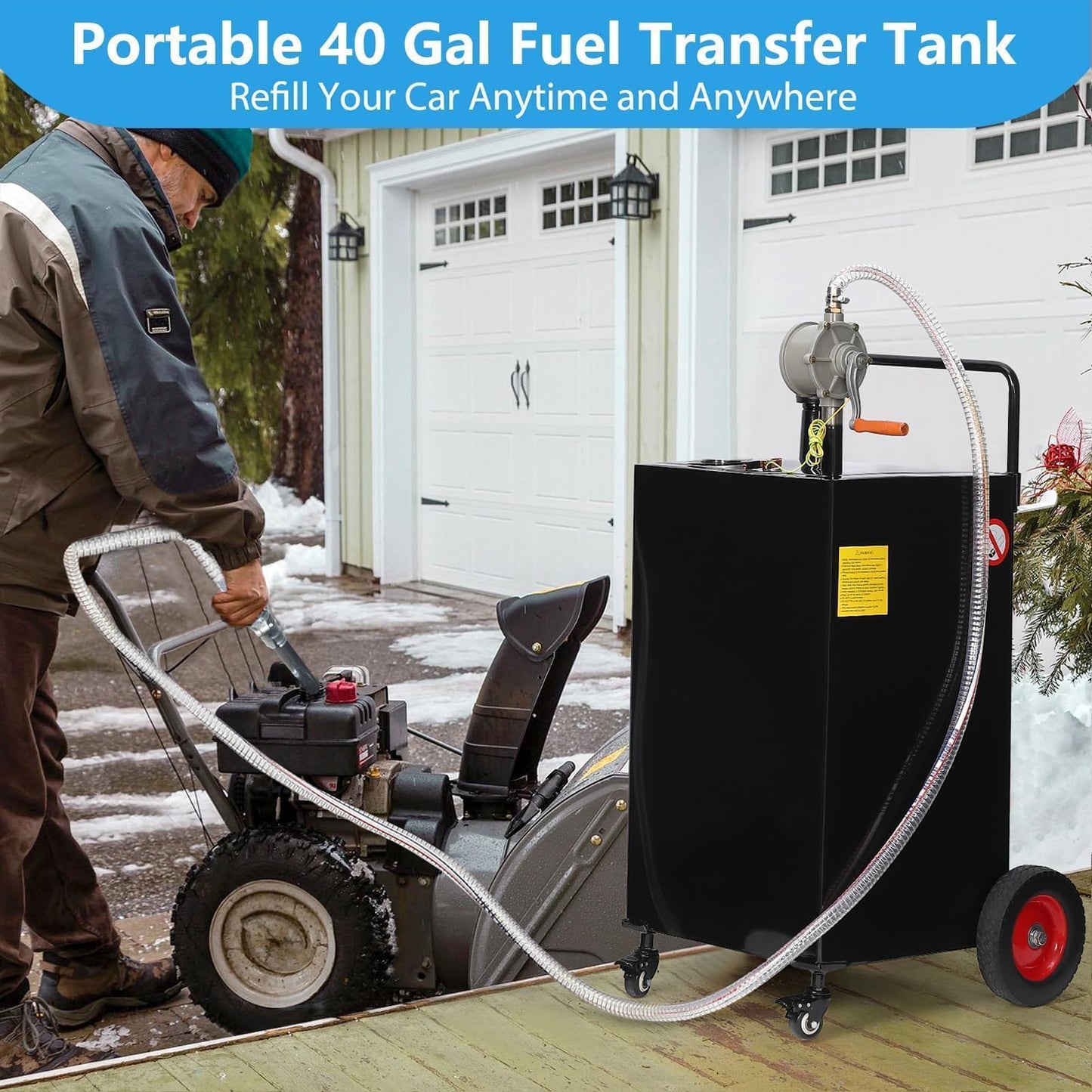 40 Gallon Fuel Caddy with Manual Pump, Heavy Duty Portable Gas & Diesel Transfer Tank on 4 Wheels, Spill-Proof Container for Truck, Tractor, Boat, ATV, Farm,Orange
