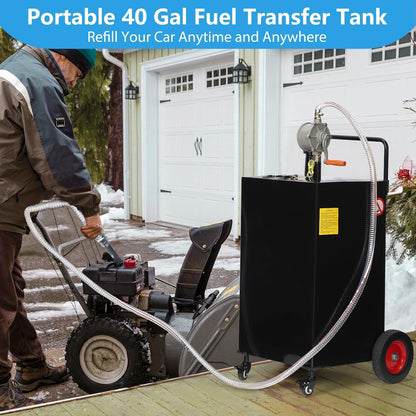 40 Gallon Fuel Caddy with Manual Pump, Heavy Duty Portable Gas & Diesel Transfer Tank on 4 Wheels, Spill-Proof Container for Truck, Tractor, Boat, ATV, Farm,Orange