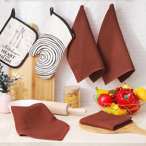 Homaxy 100% Cotton Waffle Weave Kitchen Dish Cloths, Ultra Soft Absorbent Quick Drying Dish Towels, 12 x 12 Inches, 6-Pack, Rust