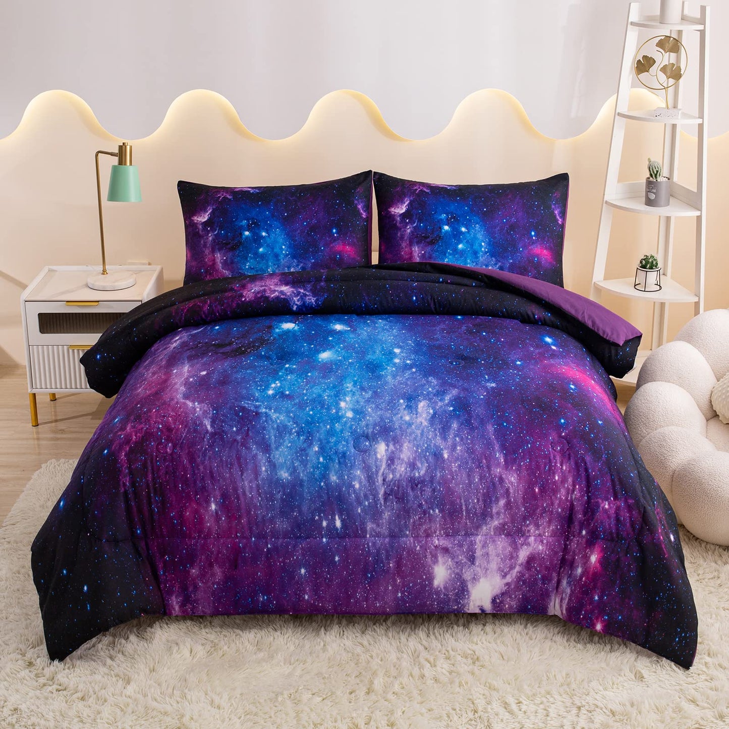 MWMWMW Galaxy Comforter Set Queen, Purple Queen Comforter Set, Kids Bedding Set for Girls, 3 Pieces Purple Galaxy Beddingt Sets with 2 Matching Pillowcases