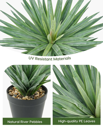 Velener Artificial Agave Plant in Black Pot with Real Stone Pebbles, Large Fake Agave Plants for Indoor and Outdoor-15 inches Tall, 81 Leaves