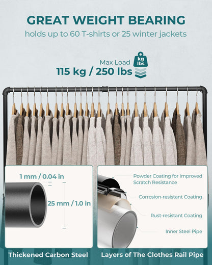 OROPY Industrial Pipe Clothing Rack Free Standing Set of 2, Heavy Duty Detachable Clothes Rack with 4 Stable Feet for Garment Storage Display, Black