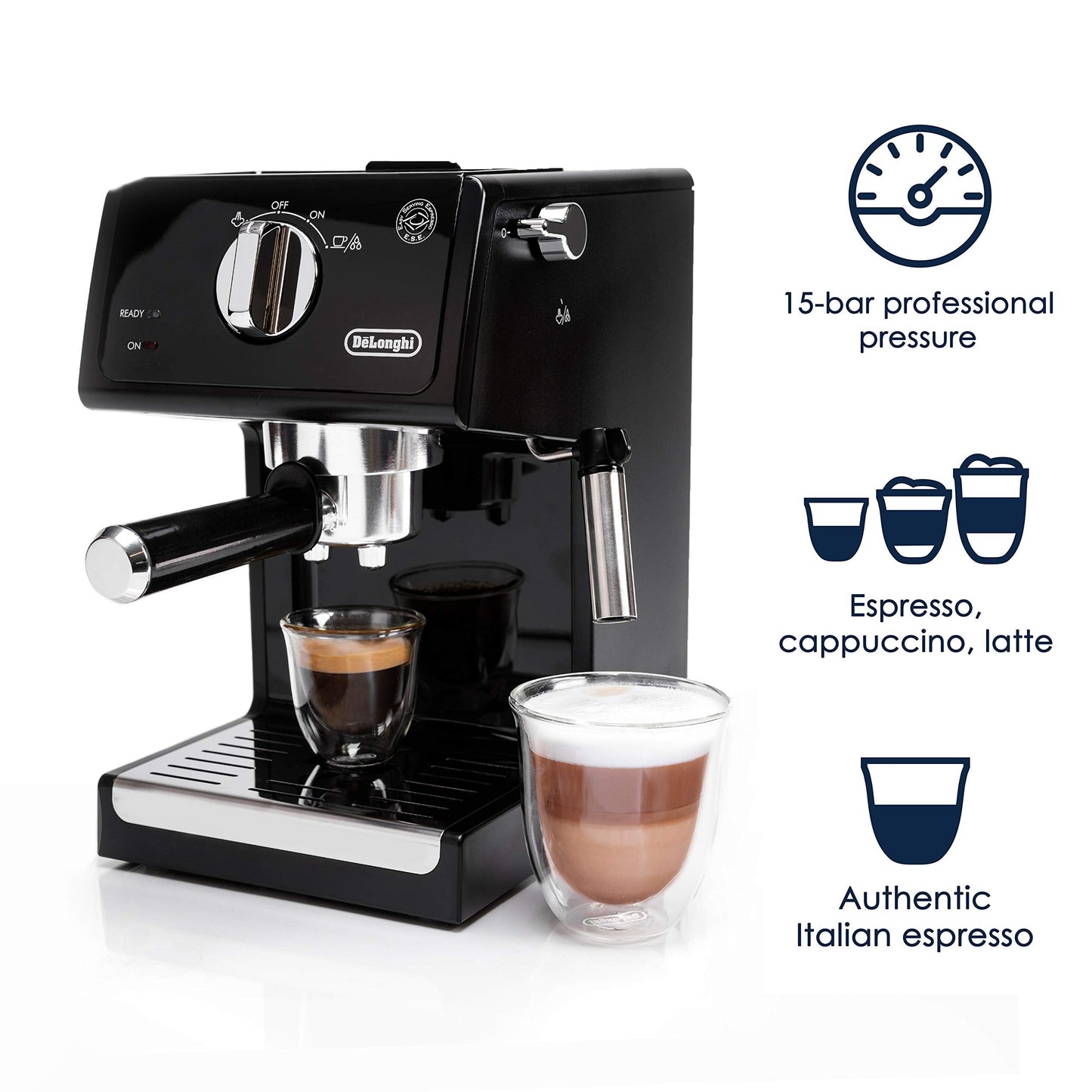 De'Longhi ECP3120 15 Bar Espresso Machine with Advanced Cappuccino System, 9.6 x 7.2 x 11.9 inches, Black/Stainless Steel