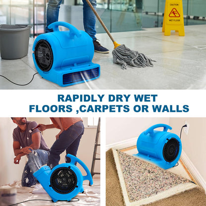 MOUNTO 1/4hp 1000CFM 2 Speed Air Mover Carpet Dryer Floor Fan Cooling Fan (Blue)