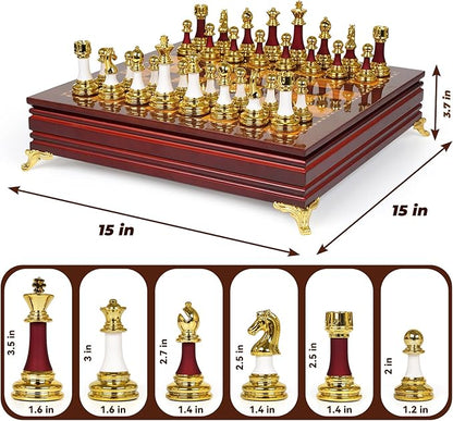 15-Inch Large Chess Set for Adults and Kids – Weighted Zinc Alloy &amp Acrylic Chess Pieces with Wooden Chess Board Premium Classic Board Game for Home Office Family Game Night &amp Gifts