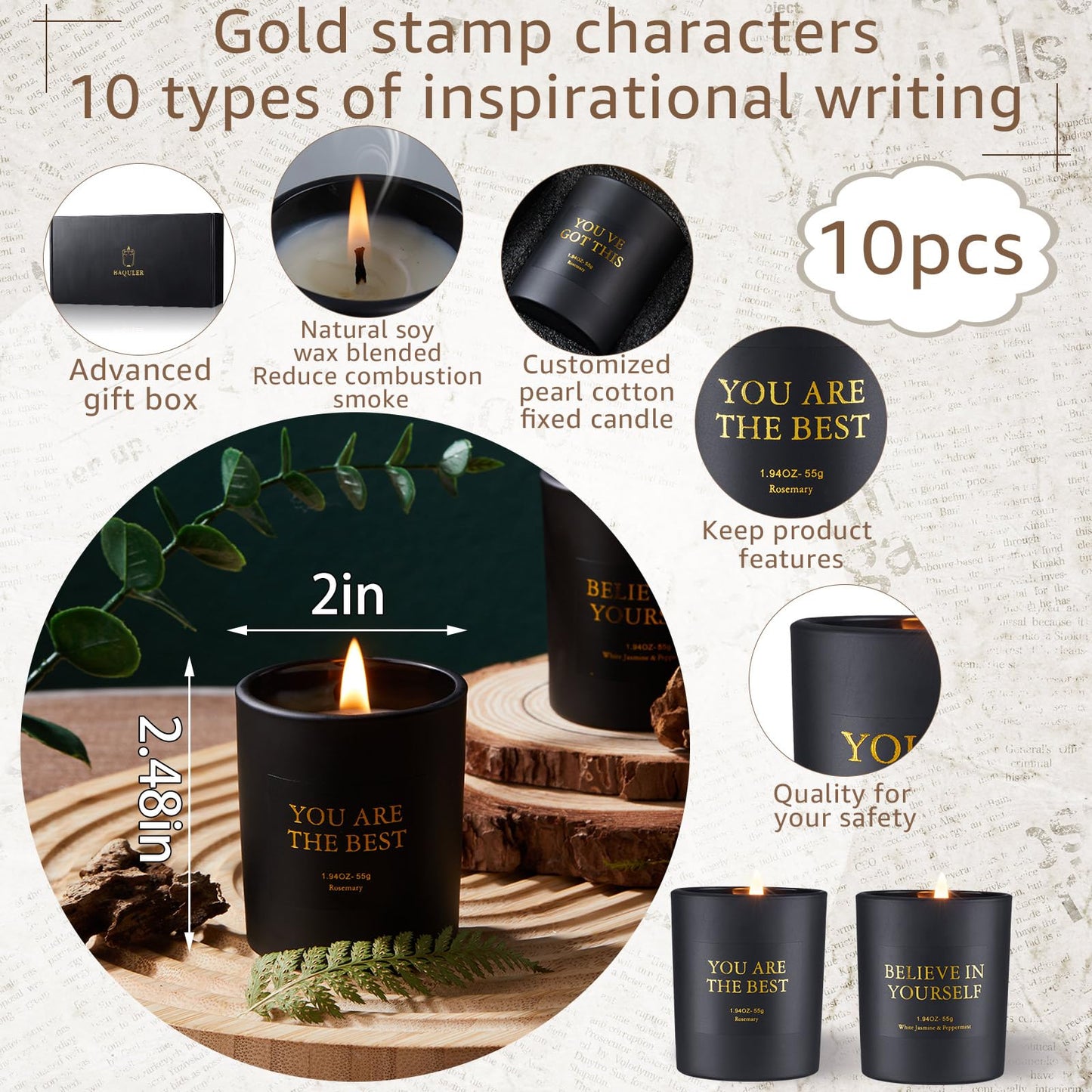 10 Pcs Motivational Aromatherapy Scented Candles Soy Wax Candles with Essential Oils Inspirational 4.4oz Scented Candle Return Gifts Bulk for Women Mother Teacher Employee Birthday Mother's Day