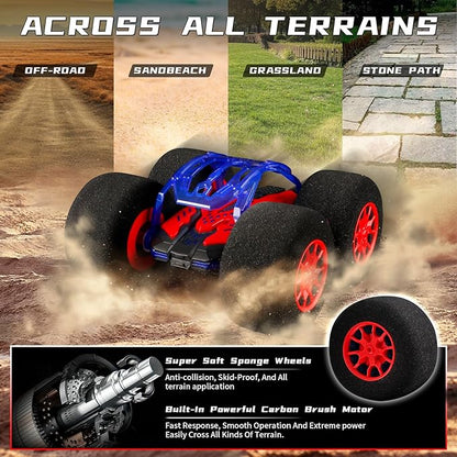 pinkking Stunt Remote Control Car with Oversized Sponge Tires Outdoor Indoor RC Car 2.4GHz Electric Race Stunt Vehicle Toy Double Sided 360° Rolling Rotating Driving Car for Kids Boys Girls Gift