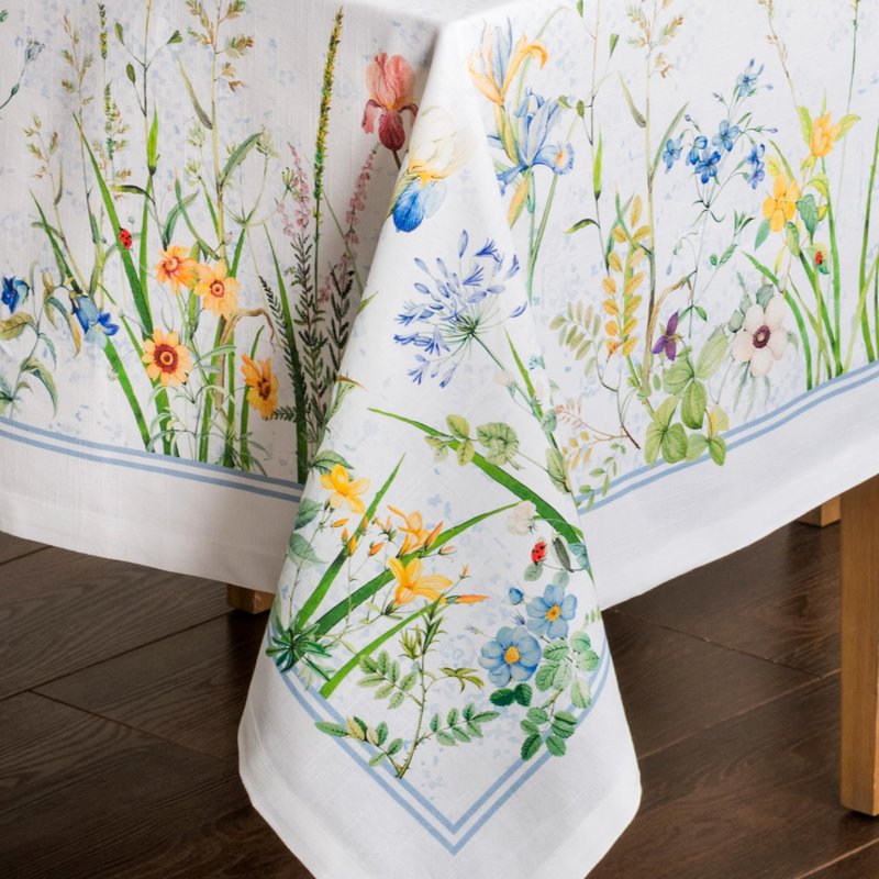 Maison d' Hermine Table Cloth Rectangle Table 100% Cotton 60 x 90 Inches Tablecloth Reusable Decorative for Dining Kitchen Room Farmhouse Home Gifts for Mothers Day Spring Summer - Fleurs De Mai