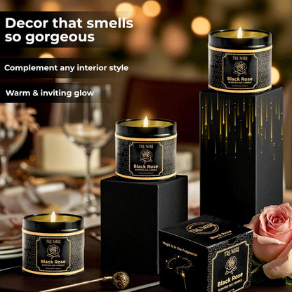 Black Rose Candle Strong Scented Soy Candel Clean Non Toxic Velas Aromáticas Gift for Women 5Oz Decorative Tin Jars with Lids Pack of 3