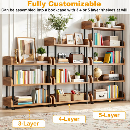 Aheaplus 5-Tier Tall Open Bookshelf, 31.5" Modern Display Bookcase with Top Edge and Pipe Metal Frame, Industrial Standing Book Shelves Metal Storage Rack for Living Room, Home Office, Rustic Brown