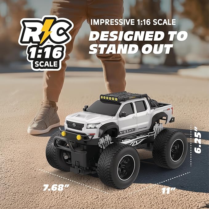 Nissan Frontier RC Truck – 1:16 Scale 4WD Remote Control Car Officially Licensed Nissan Frontier 2.4GHz Full-Function Control USB Rechargeable Ready to Run White
