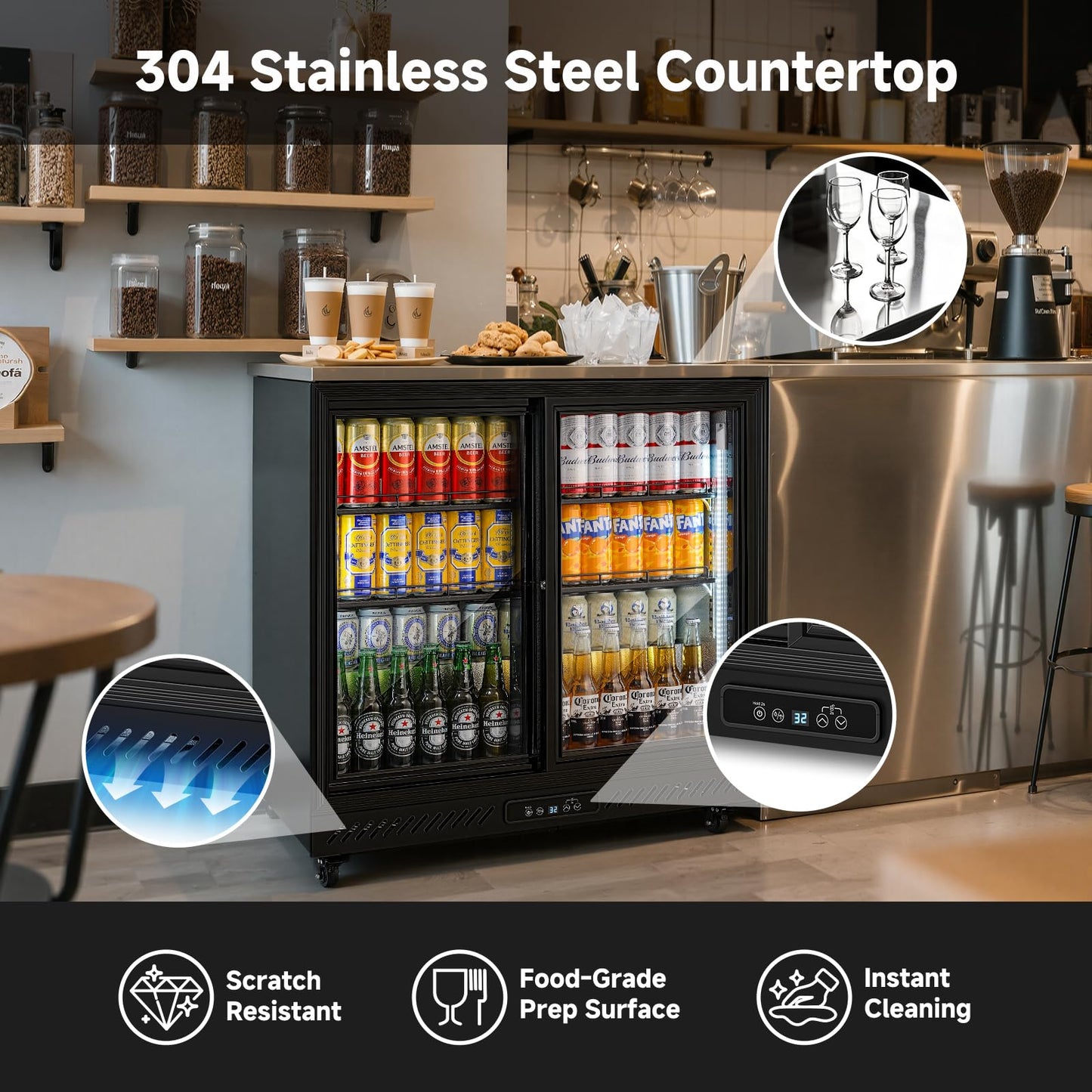BODEGA BODEGACOOLER Back Bar Cooler,7.7 Cu.ft Commercial Beverage Refrigerator with 2 Sliding Glass Doors, Stainless Steel Top,Beverage Fridge Perfect for Beer,Wine,Soda,DOE Approved