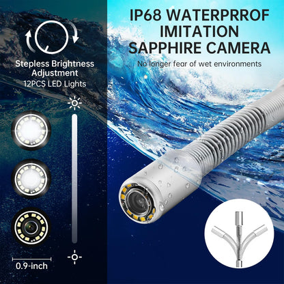 FDGSAB Sewer Camera with 512Hz Locator, 20/30/50m, 7" Pipeline Inspection kit with DVR Function, IP68, 12 Adjustable LEDs, A 32GB Card for Sewer Line, Home, Duct Drain Pipe Plumbing (9618FTR-20)