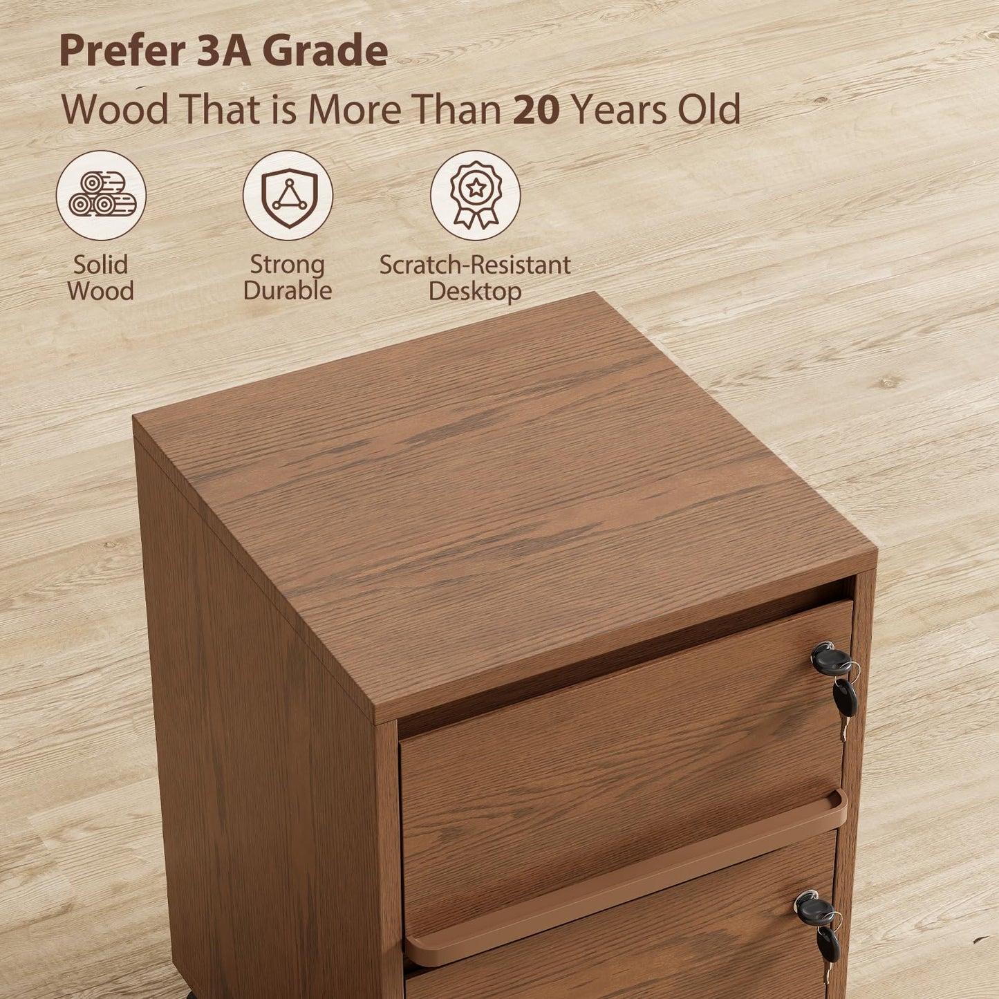 KungFuWood Wheeled Double-Drawer Filing Cabinet, Lockable Metal Filing Cabinet, Suitable for Home Offices or Storage cupboards for Storing Legal documents or Letter-Sized Files.